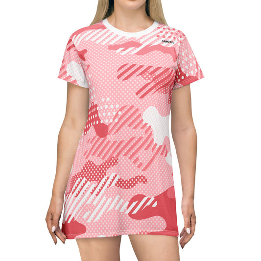 T-Shirt Dress - Pink Pop Art Camo - Opt.2