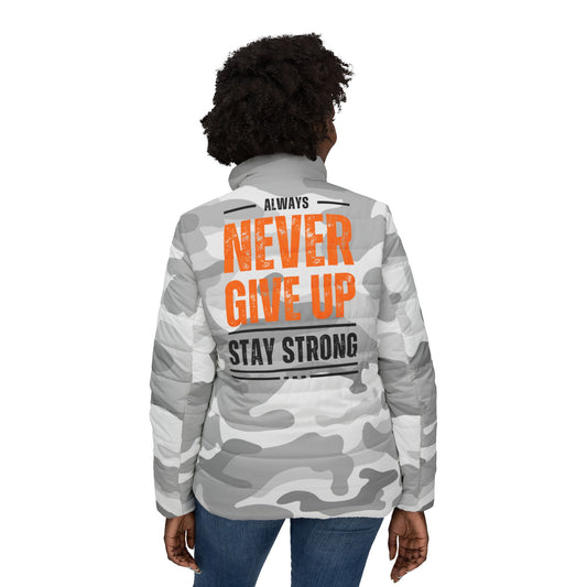 Never Give Up - Women Puffer Jacket - Snow Camo