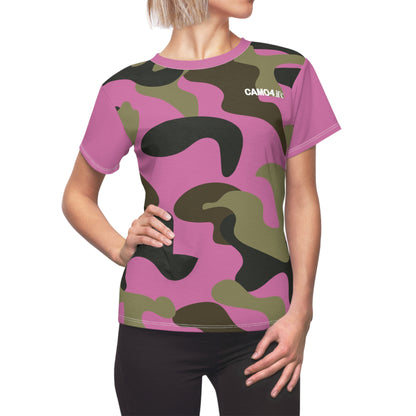 Women's Cut & Sew Tee - Woodland Puzzle Piece Camo Pink