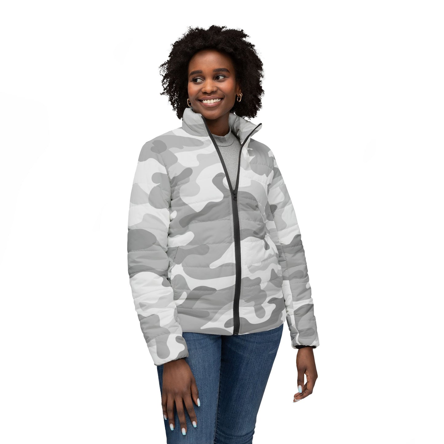 Never Give Up - Women Puffer Jacket - Snow Camo