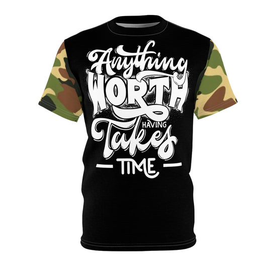 Anything Worth Having - Unisex Cut & Sew Tee - DPM Camo - BLK BDY