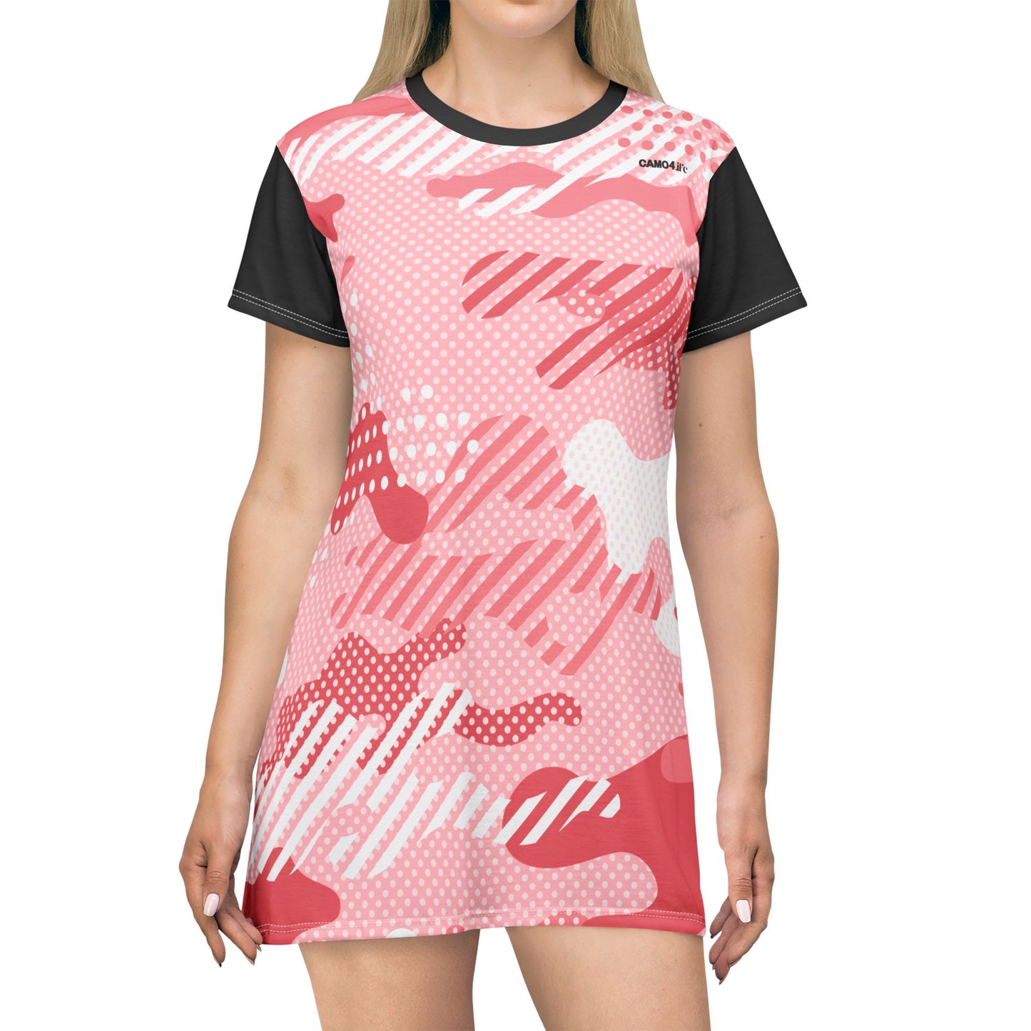 T-Shirt Dress - Pink Pop Art Camo - Black