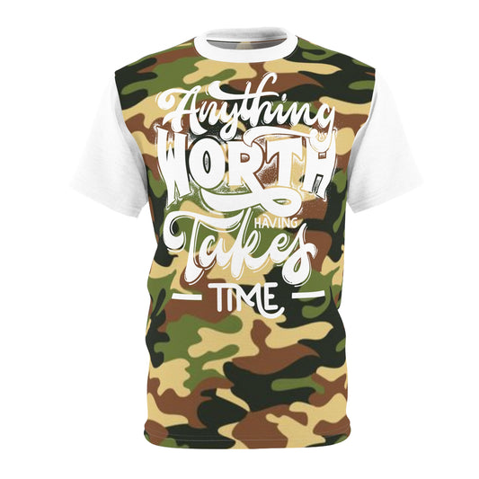 Anything Worth Having - Unisex Cut & Sew Tee - DPM Camo - WHT Sleeves