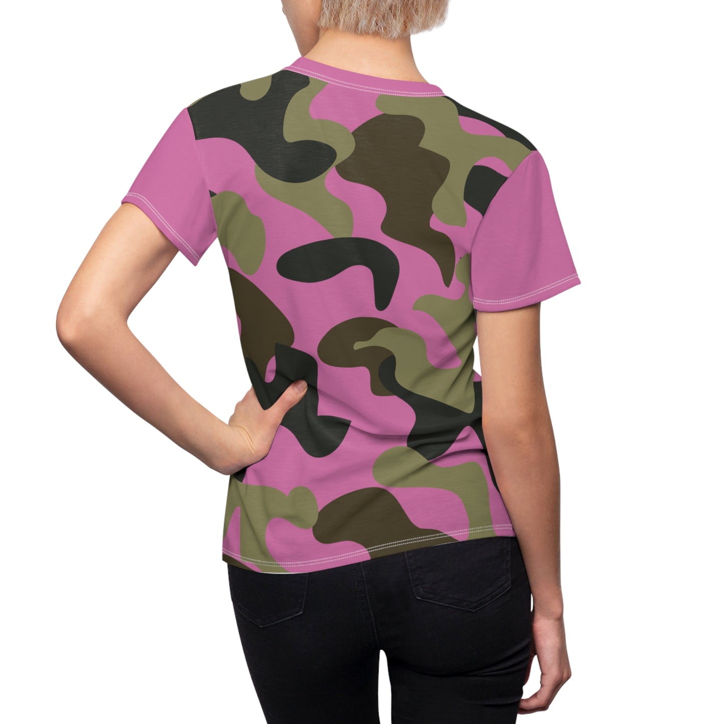 Women's Cut & Sew Tee - Woodland Puzzle Piece Camo Pink