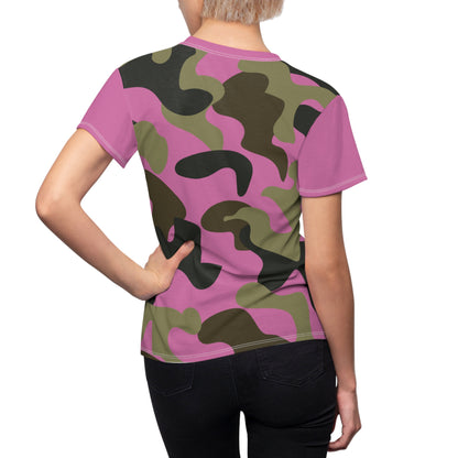 Women's Cut & Sew Tee - Woodland Puzzle Piece Camo Pink