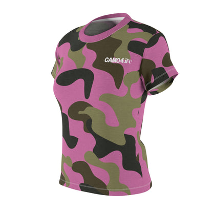 Women's Cut & Sew Tee - woodland Puzzle Piece Camo - Opt.2 Pink