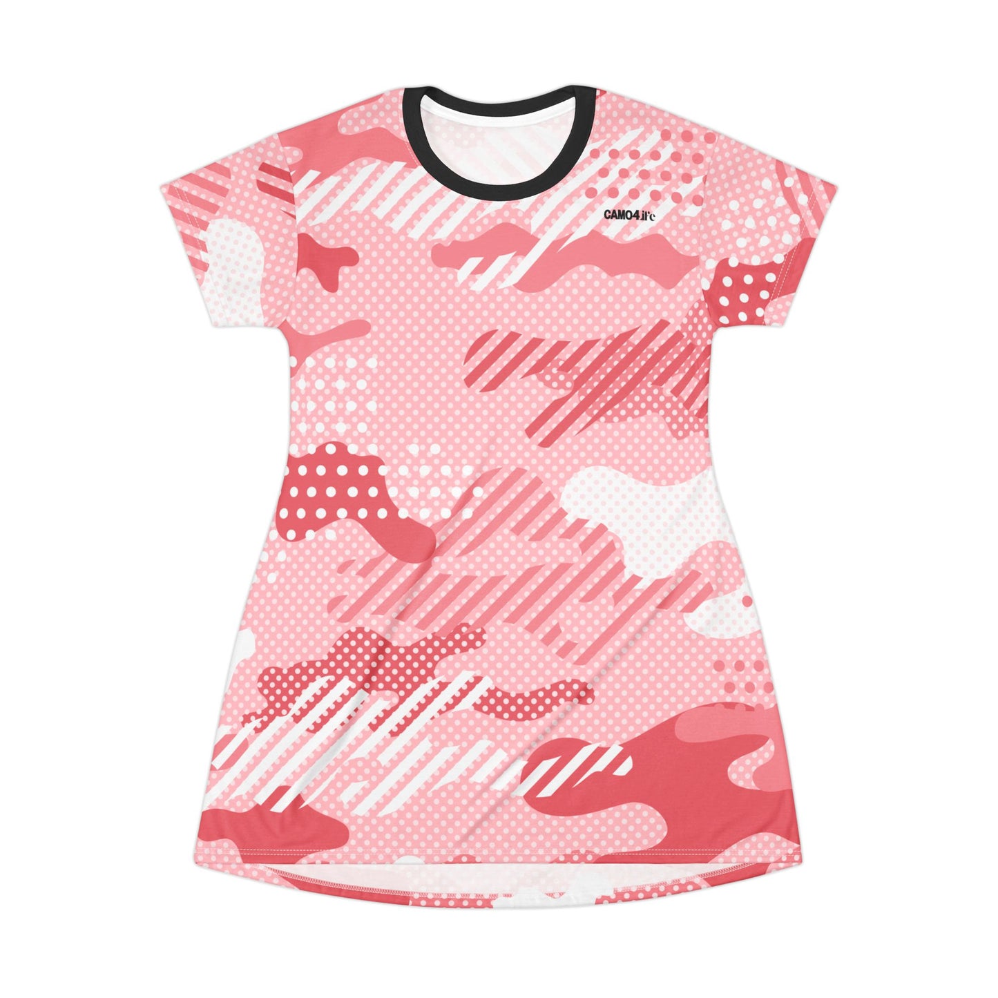 T-Shirt Dress - Pink Pop Art Camo - Opt.2 Black