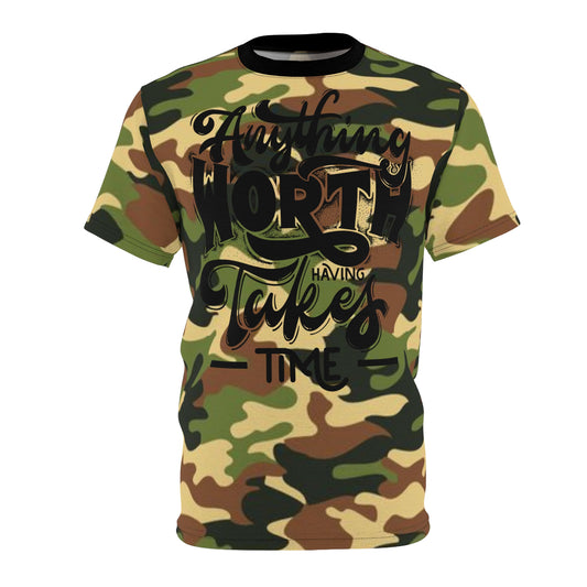 Anything Worth Having - Unisex Cut & Sew Tee - DPM Camo - BLK