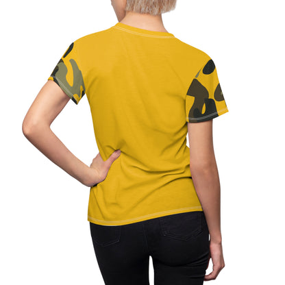 Women's Cut & Sew Tee - Woodland Puzzle Piece Camo - Opt.3 Yellow