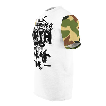 Anything Worth Having - Unisex Cut & Sew Tee - DPM Camo - WHT BDY