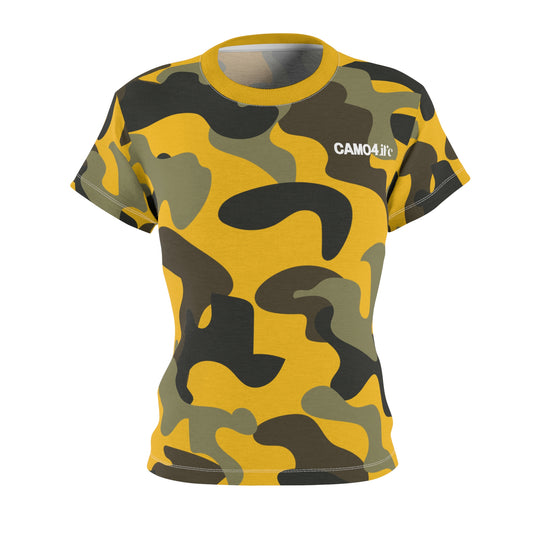 Women's Cut & Sew Tee - Woodland Puzzle Piece Camo - Opt.2 Yellow