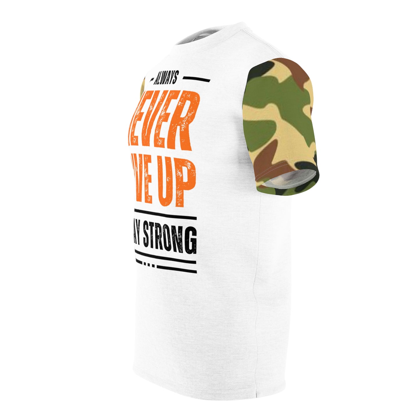 Never Give Up - Unisex Cut & Sew Tee - DPM Camo - Front BDY