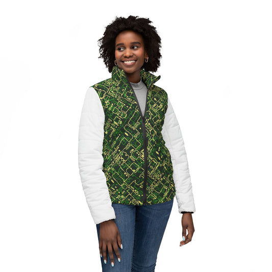 Women’s Puffer Jacket - Circuit Board Camo - Opt.3