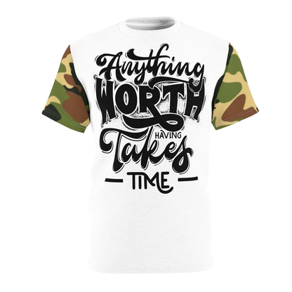 Anything Worth Having - Unisex Cut & Sew Tee - DPM Camo - WHT BDY