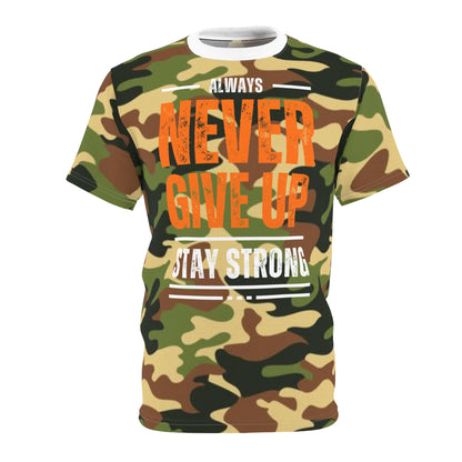 Never Give Up - Unisex Cut & Sew Tee - DPM Camo - Front