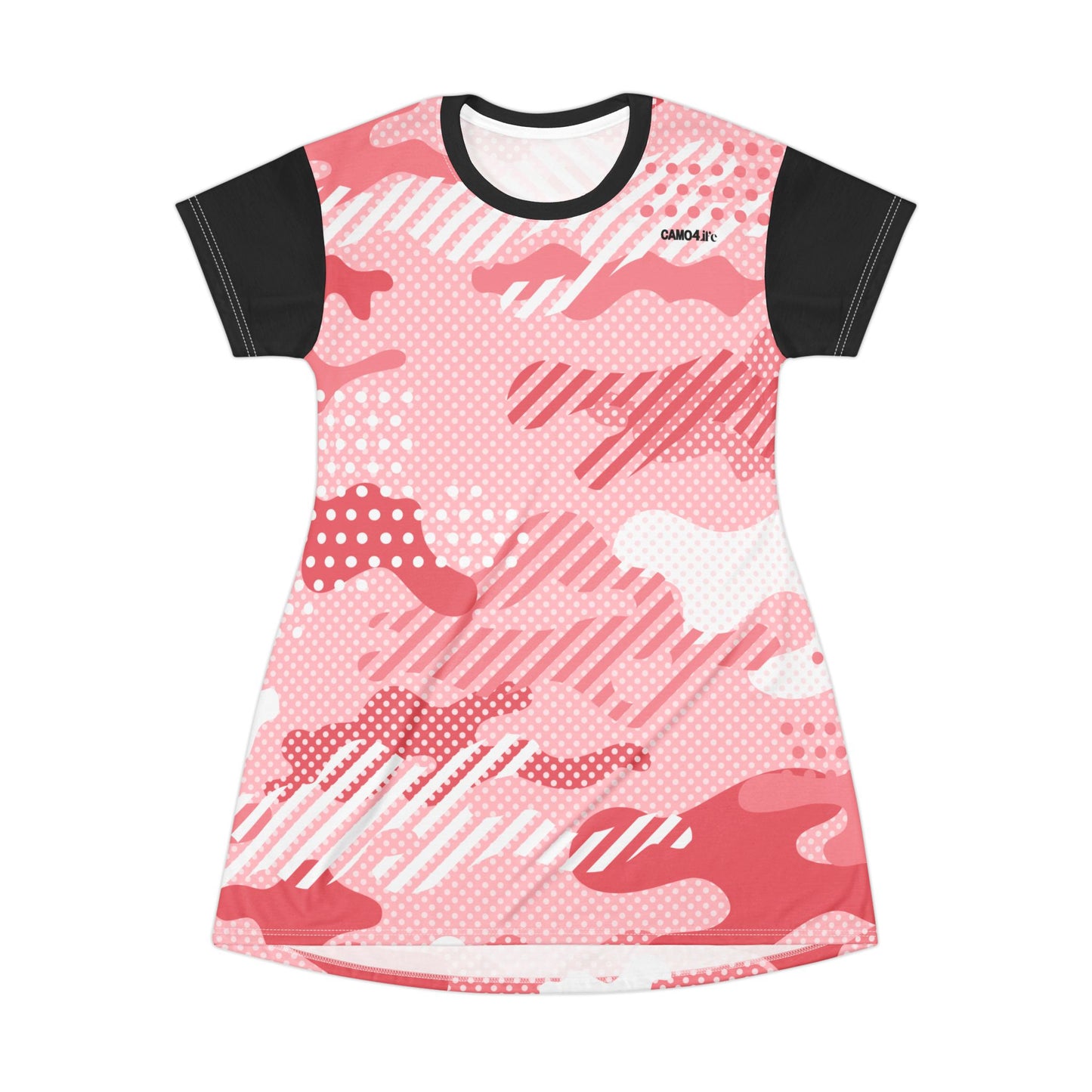 T-Shirt Dress - Pink Pop Art Camo - Black