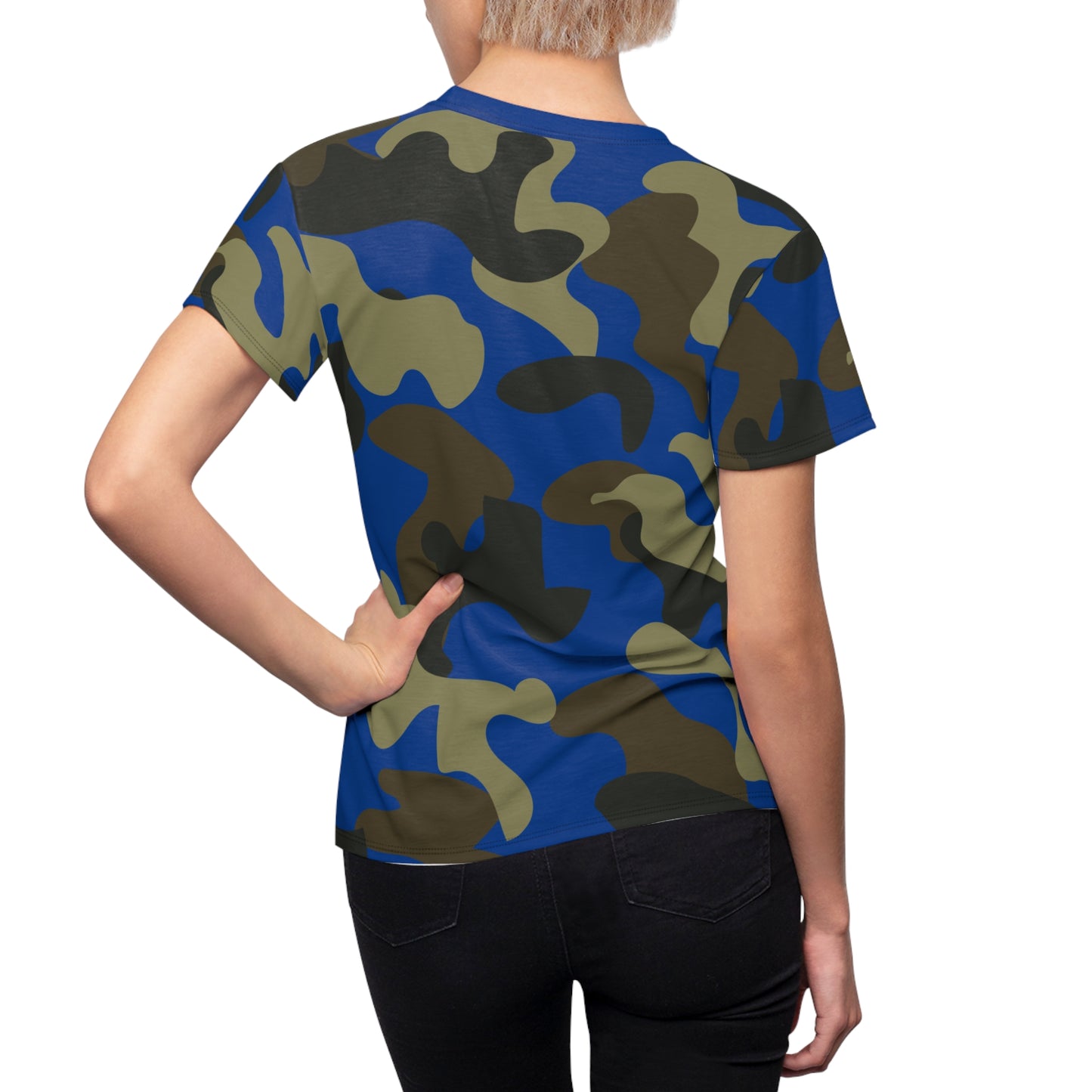 Women's Cut & Sew Tee - woodland Puzzle Piece Camo - Opt.2 Pink