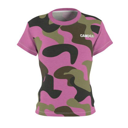 Women's Cut & Sew Tee - Woodland Puzzle Piece Camo Pink