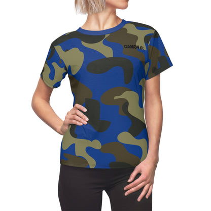 Women's Cut & Sew Tee - woodland Puzzle Piece Camo - Opt.2 Pink