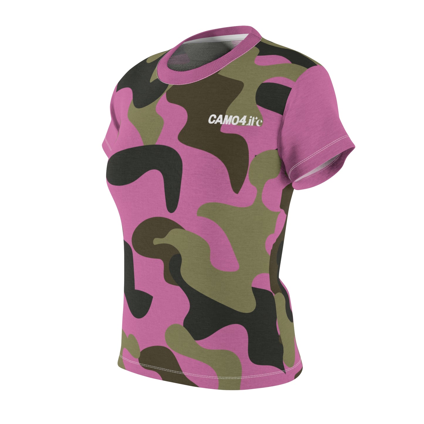 Women's Cut & Sew Tee - Woodland Puzzle Piece Camo Pink