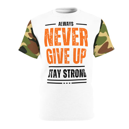 Never Give Up - Unisex Cut & Sew Tee - DPM Camo - Front BDY