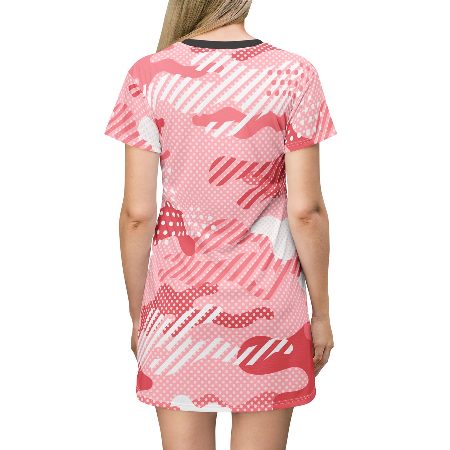 T-Shirt Dress - Pink Pop Art Camo - Opt.2 Black