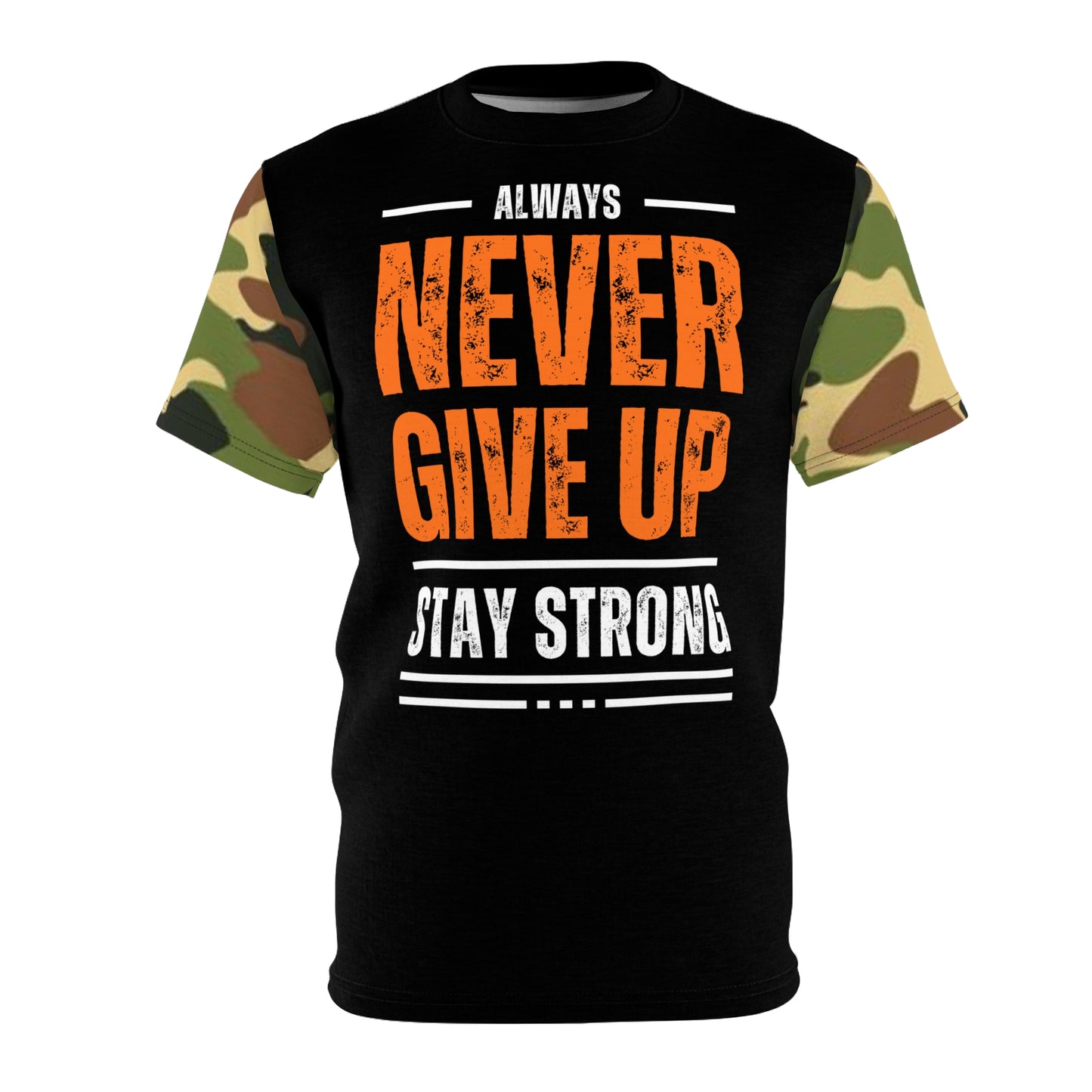 Never Give Up - Unisex Cut & Sew Tee - DPM Camo - Front BDY