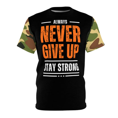 Never Give Up - Unisex Cut & Sew Tee - DPM Camo - Front BDY