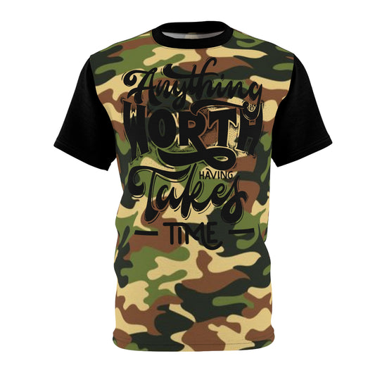 Anything Worth Having - Unisex Cut & Sew Tee - DPM Camo - BLK  Sleeves