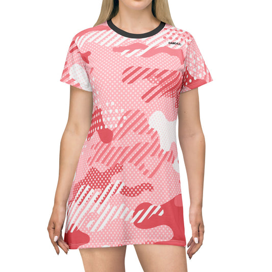 T-Shirt Dress - Pink Pop Art Camo - Opt.2 Black