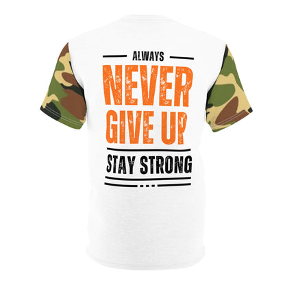 Never Give Up - Unisex Cut & Sew Tee - DPM Camo - Back BDY