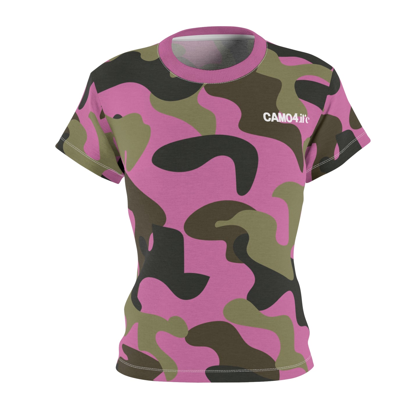 Women's Cut & Sew Tee - woodland Puzzle Piece Camo - Opt.2 Pink