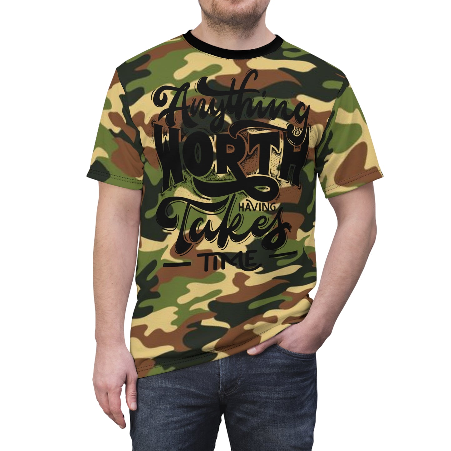 Anything Worth Having - Unisex Cut & Sew Tee - DPM Camo - BLK