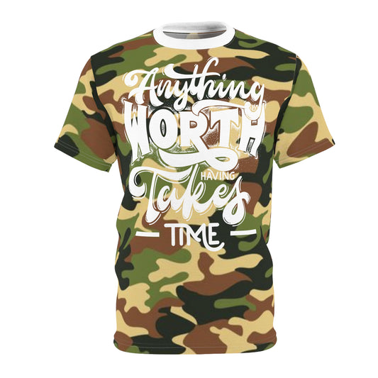 Anything Worth Having - Unisex Cut & Sew Tee - DPM Camo - WHT