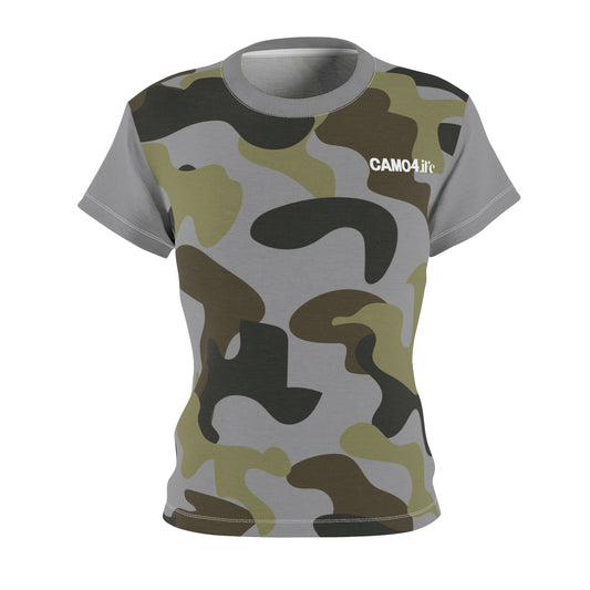 Women's Cut & Sew Tee - Woodland Puzzle Piece Camo Gray