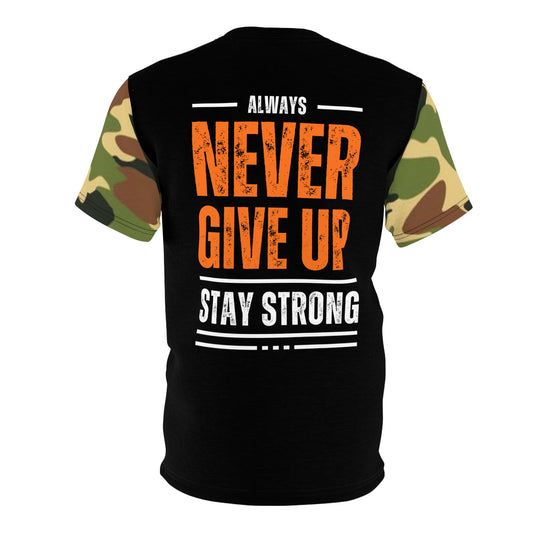 Never Give Up - Unisex Cut & Sew Tee - DPM Camo - Back BDY