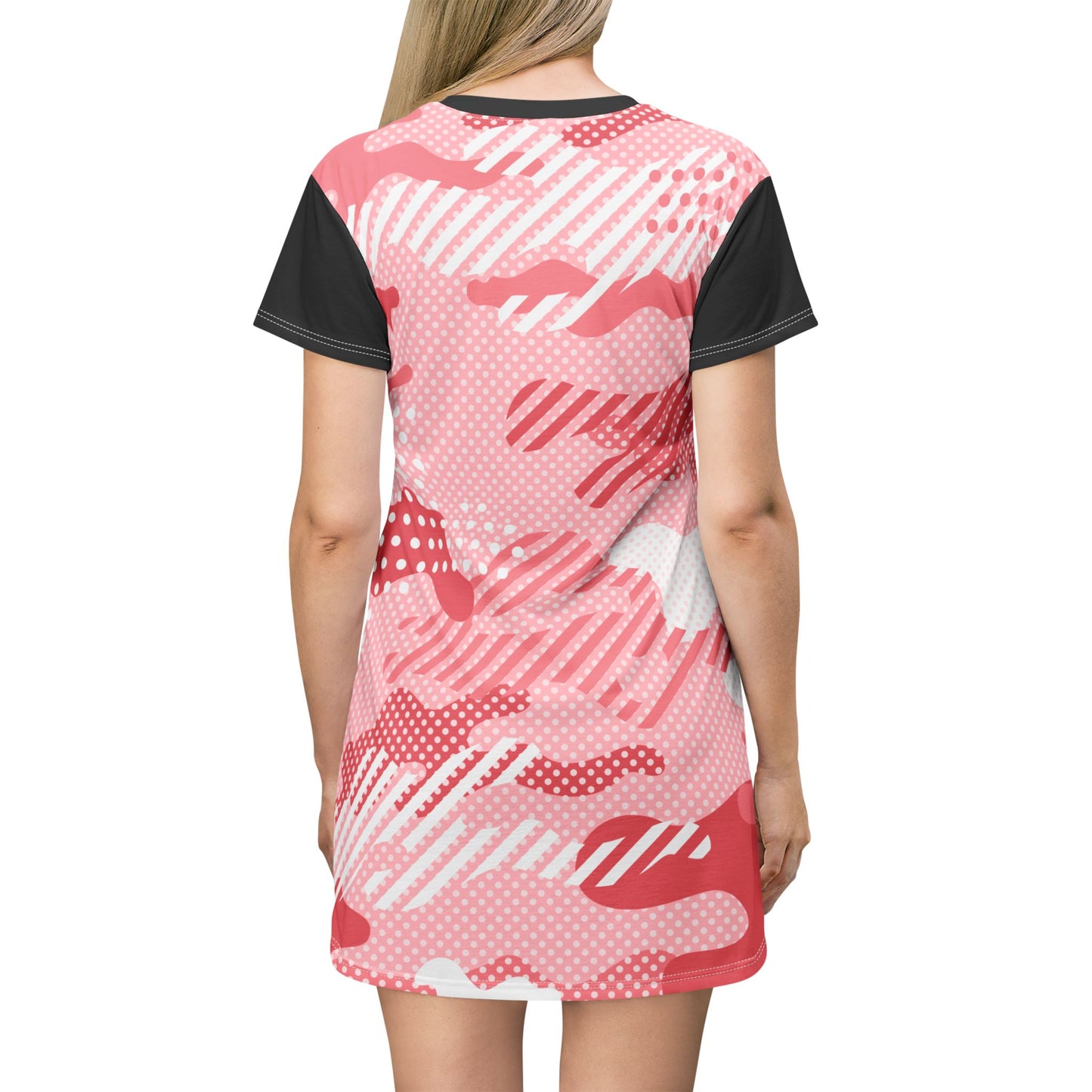 T-Shirt Dress - Pink Pop Art Camo - Black