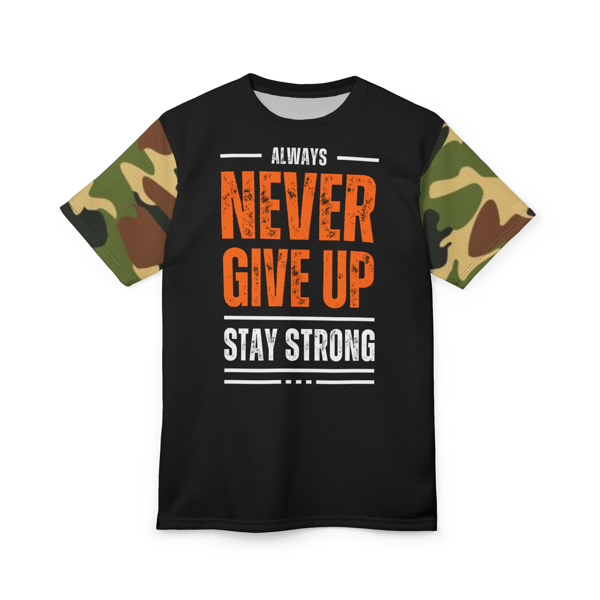 DPM Camo Unisex Cut Tee Front Printed - Never Give Up - Image 5