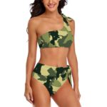 Jungle Camo Style OneShoulder Tie HighWaisted Bikini