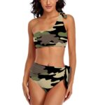 Jungle Camo Style OneShoulder Tie HighWaisted Bikini