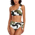 Jungle Camo Style OneShoulder Tie HighWaisted Bikini