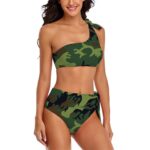 Jungle Camo Style OneShoulder Tie HighWaisted Bikini