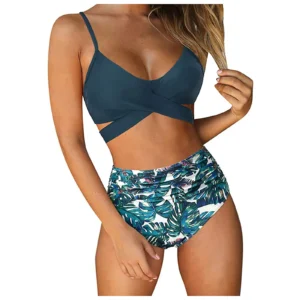 Floral Printed Women's High Waisted Two-piece  Swimsuit Set