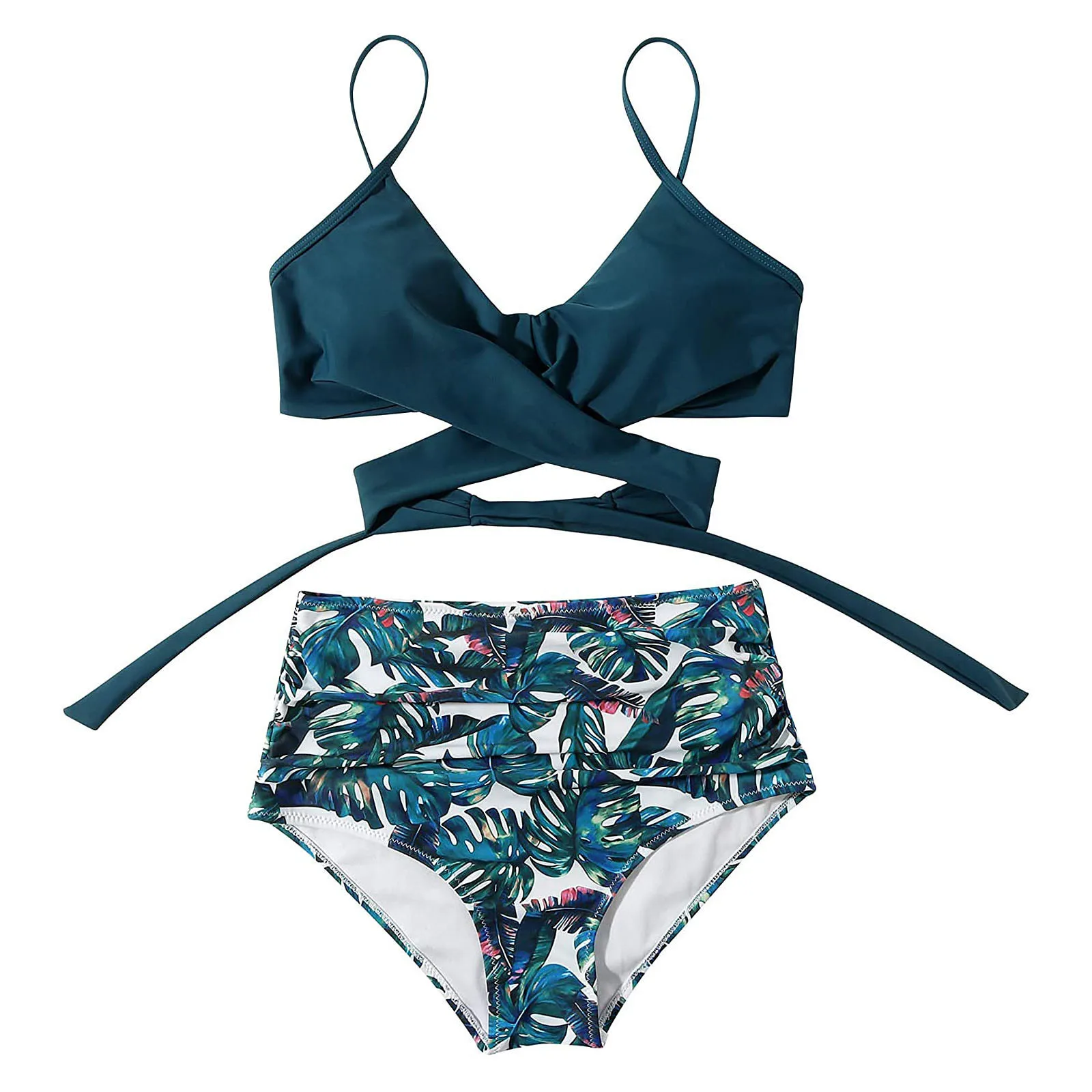 Floral Printed Women's High Waisted Two-piece Swimsuit Set - Image 3