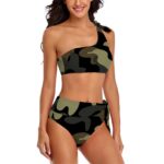 Jungle Camo Style OneShoulder Tie HighWaisted Bikini