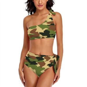 Jungle Camo Style OneShoulder Tie HighWaisted Bikini