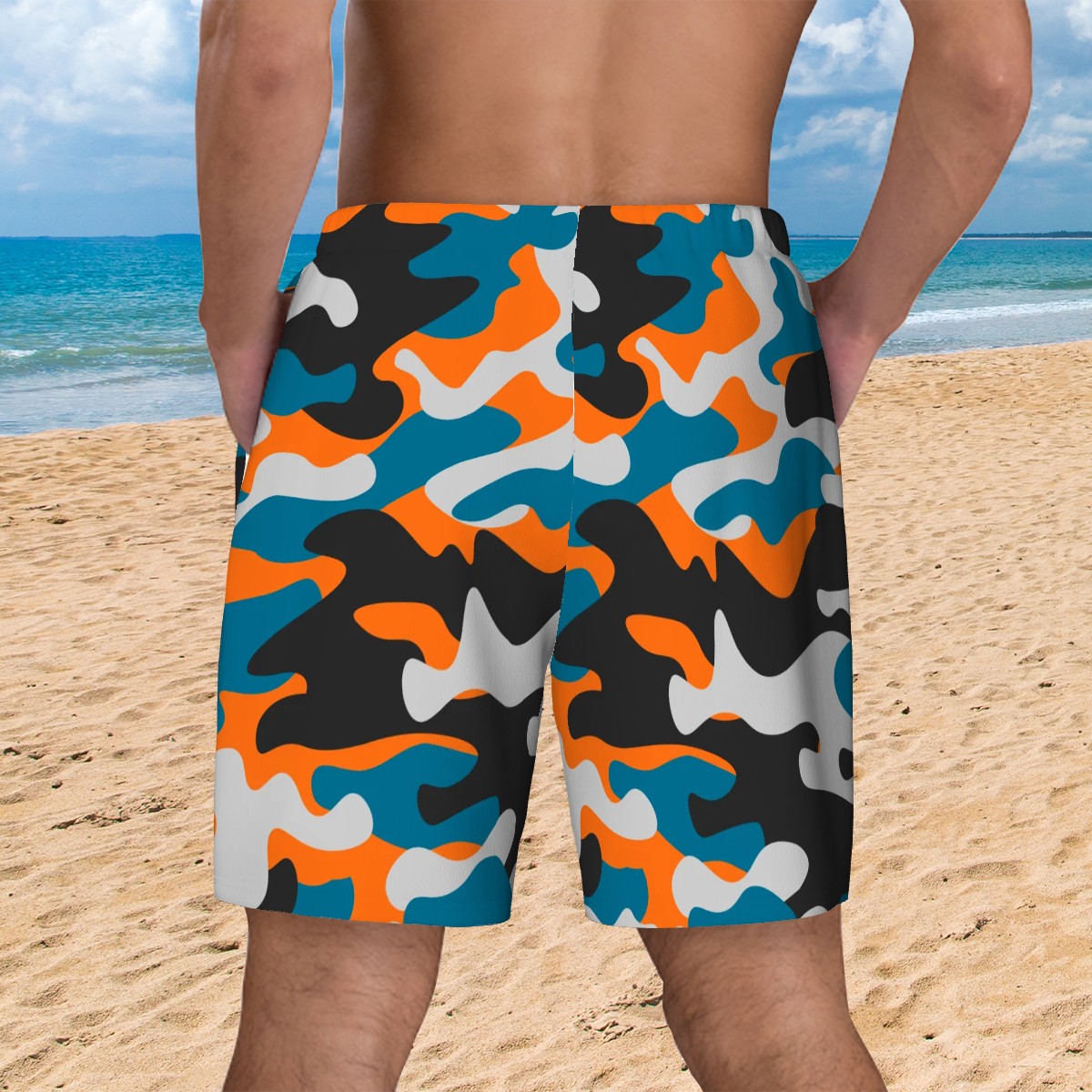 Custom Orange-Blue Urban Camo - Men's Swim Shorts - Image 5