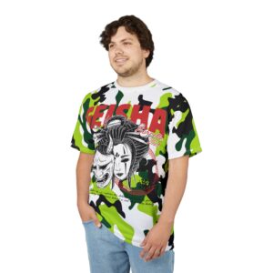 Geisha Mask Camo Tee — Bold Japanese-Inspired Graphic Shirt